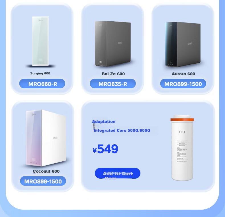 Midea Water Purifier 0 Scale Inhibitor Filter Cartridge Compatible with Alpha Bu Gu MRO1890, MRO2008, MRO2019 500G/600G All-In Filter Cartridge 1