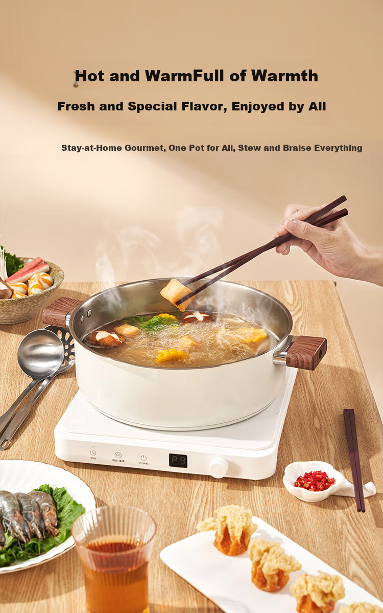 JD Original 304 Stainless Steel Thickened Base Large Capacity Soup Pot for Hot Pot, Suitable for Induction Cooker, Clear Soup Pot, 28CM White 2