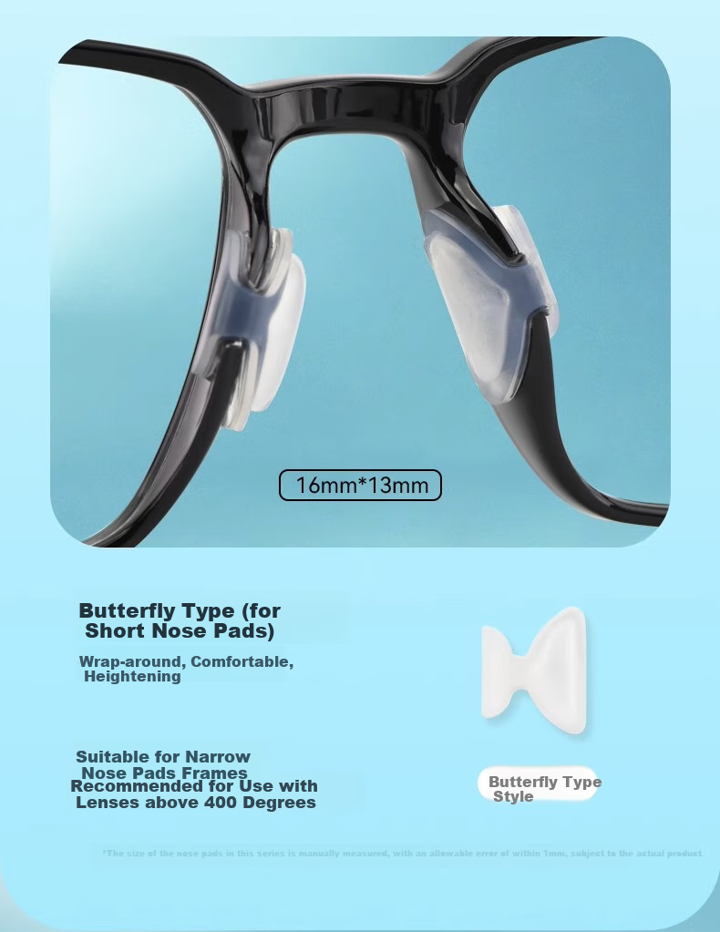 Ouna Eyeglass Nose Pads, Silicone Anti-Slip Pressure Relief Pads, High Nose Pads for Glasses Accessories, Butterfly-Shaped - Transparent, 4 Pairs 12