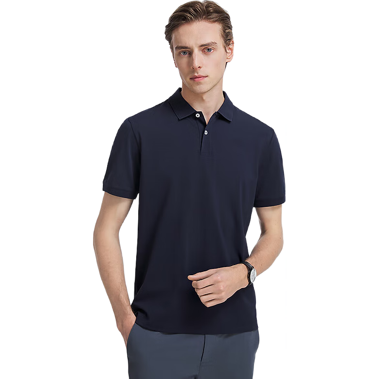 Youngor Cool Feeling Spring Summer New Men's Short Sleeve Casual Solid Color Polo Shirt Navy VSJD533105FCA XL