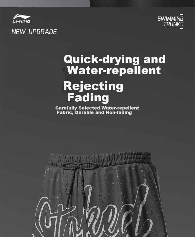 Li-Ning Swimming Trunks for Men, Anti-Embarrassment Swim Shorts, Square Leg, Double-Layered Comfortable High-Elasticity Water And Land Dual-Use Beach Shorts, 332 Black-Gray, Size L 5