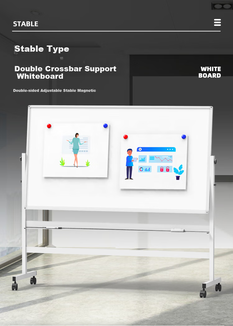 BBNEW Premium High-End 90*180cm Double-Sided Magnetic Whiteboard, Movable Stand-Up Adjustable Height Flip Writing Board for Training Meetings Office Home Children's Teaching Vertical Blackboard V-DW 2