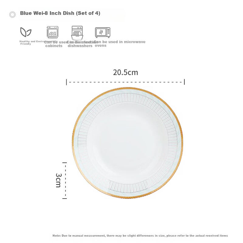 Haoya Underglaze Ceramic Plates, Dinner Plates for Home Use, High-End Tableware, Yanyu Yao Pattern, 8 Inches, Set of 4