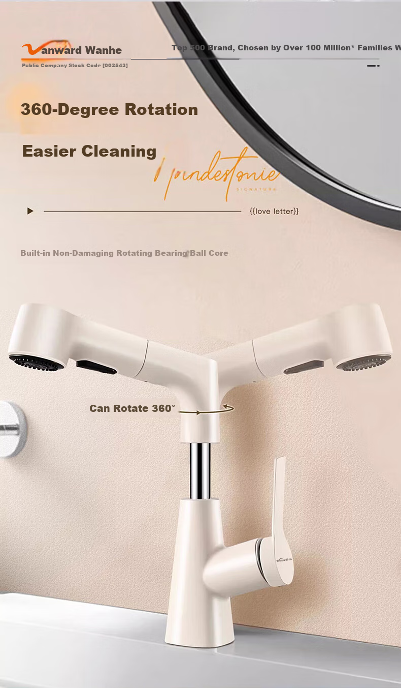 Vanward Basin Faucet Bathroom Sink Mixer Tap Hot and Cold Pull-Out Adjustable M83Q 11