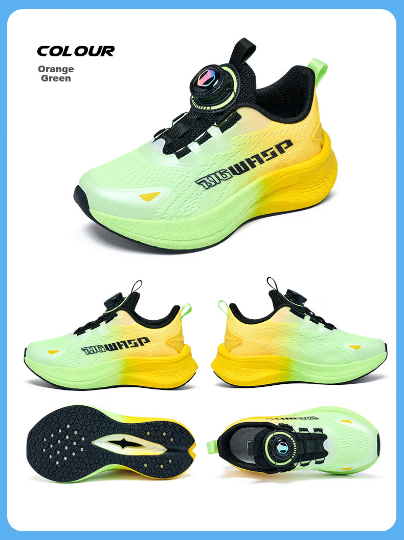 Bumblebee Kids Running Shoes 2026 Spring Boys Sports Shoes D112531690 Blue Fluorescent Green Size 36 13