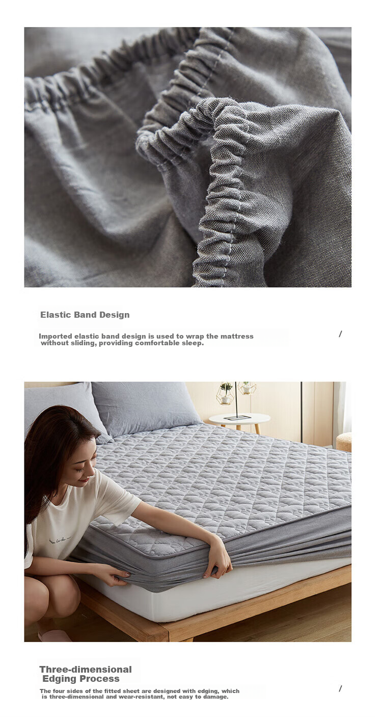 Wuyinliangpin Class A Pure Cotton Quilted Fitted Sheet, Single Piece Cotton Mattress Protector Cover, All-Inclusive Dustproof Cover, 150x200cm 15