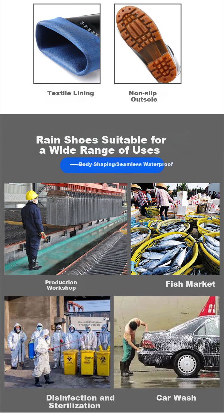 Pinzhide Thick Mid-High Rain Boots, Durable Water Boots for Rainy Days, Non-Slip Waterproof Rubber Shoes Resistant to Acid And Alkali, Black Mid-High Boots Size 39 2