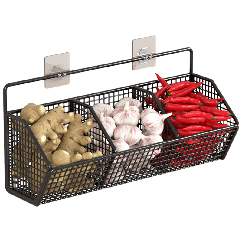 PINYU Kitchen Wall-Mounted Storage Rack for Scallions, Ginger, and Garlic Multifunctional Hanging Basket Storage Box Vegetable Basket Storage Bin