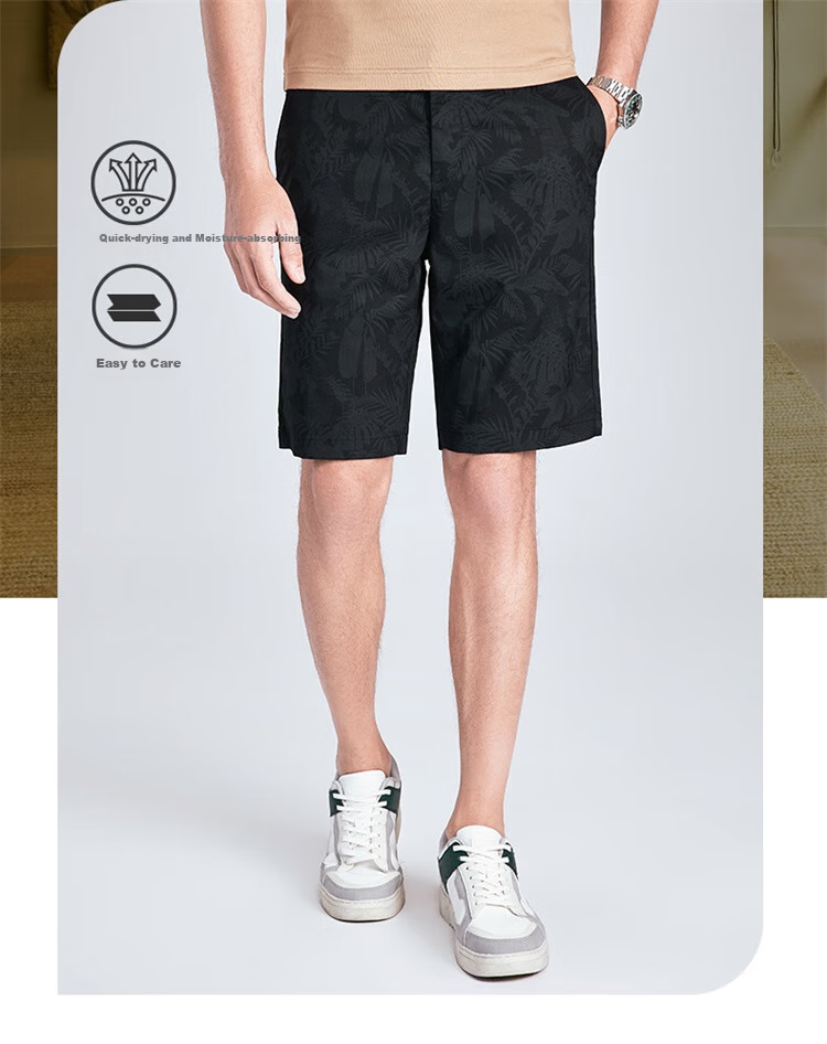 DANCING WOLVES [Bamboo Fiber] Summer Palm Leaf Dark Pattern Breathable Comfortable Versatile Casual Shorts, 001 Black, Size 30 2