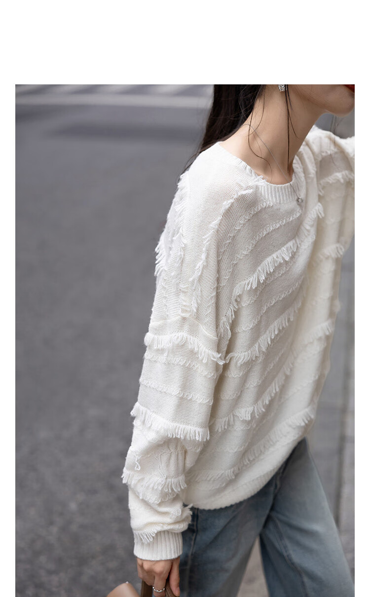 Demana [Yunmu Liuguang] Winter Fluffy Jacquard Lambswool Tassel Drop Shoulder Loose Knit Sweater for Women 1