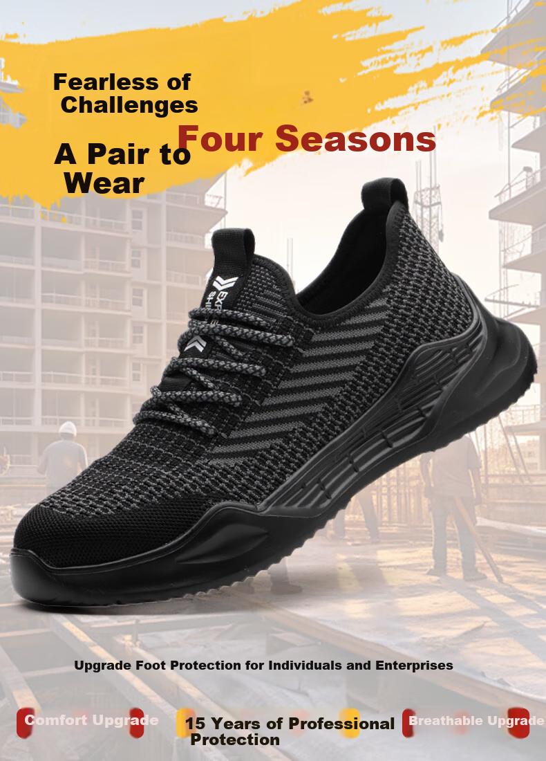 Jiuzhouzhanlang Men's Safety Shoes, Breathable Protective Footwear, Anti-Smashing And Puncture-Resistant, Kevlar Midsole, Steel Toe Cap, Rubber And Plastic Sole, Breathable Fly-Knit Mesh, Anti-Smashing And Puncture-Resistant [All-Season Style] 1020 Black 41 1