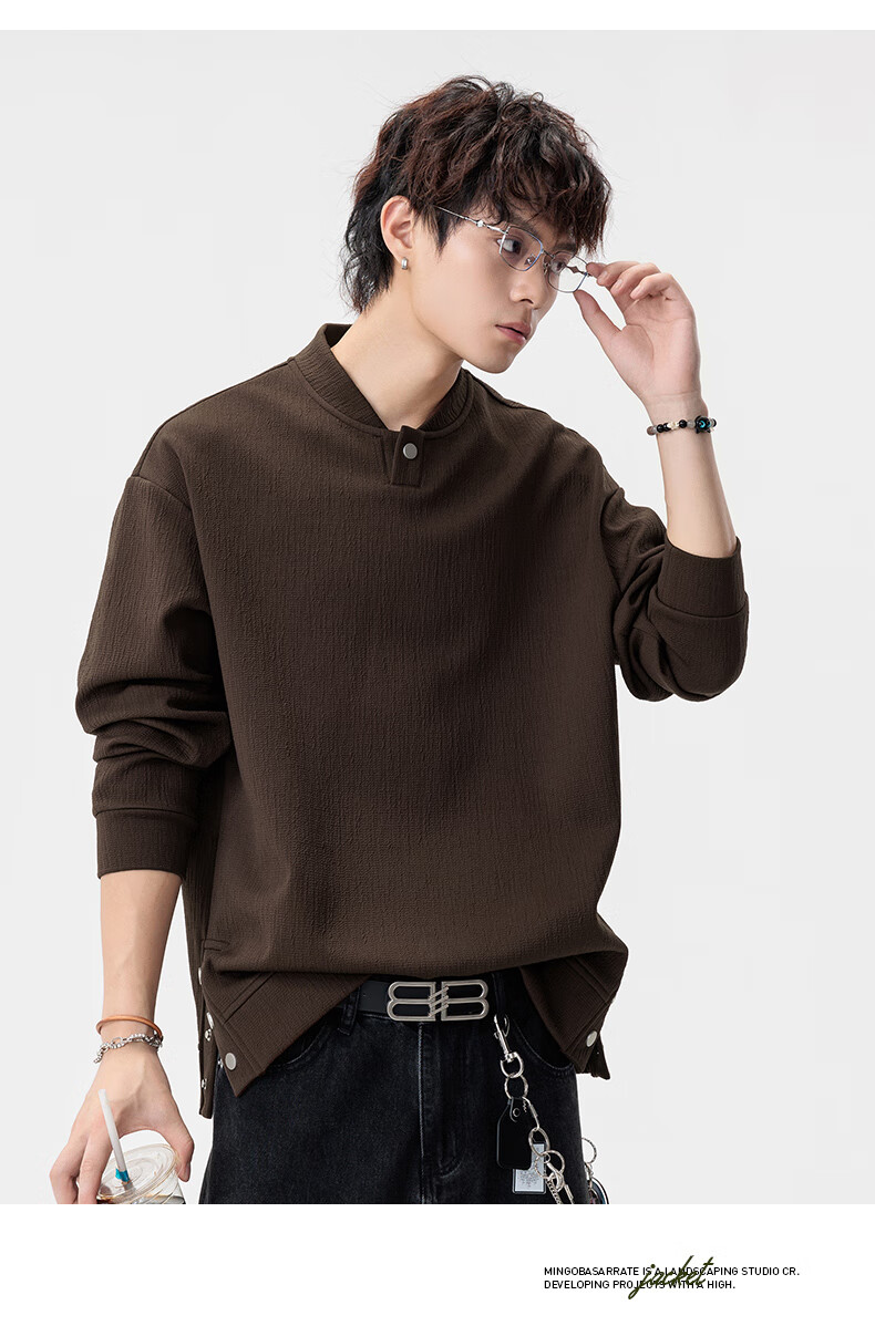 MMOPTOP Japanese Style Vintage Henry Collar Sweatshirt Autumn Winter Men's Warm Casual Sweatshirt MWY28 Coffee XL 12