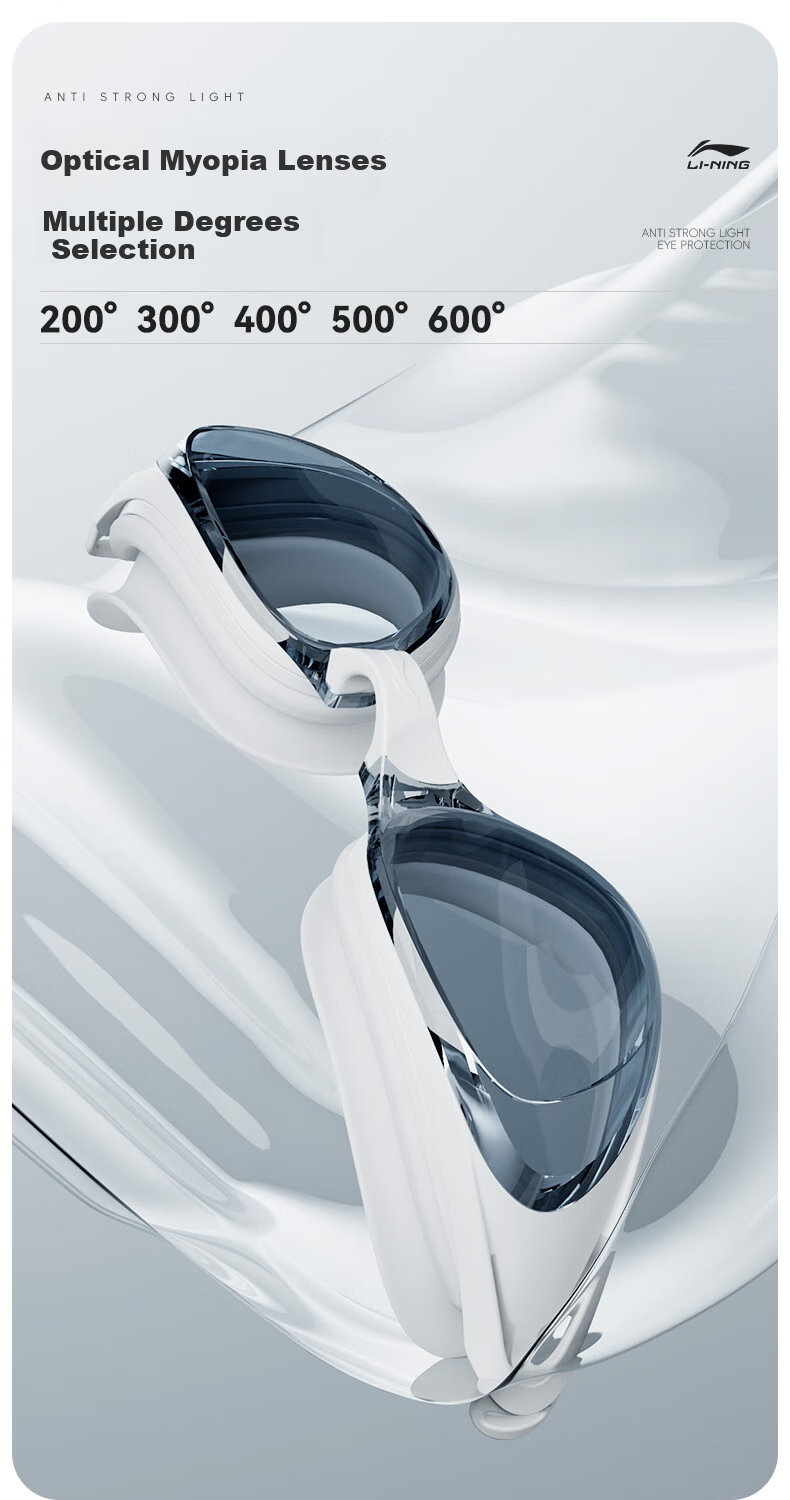 Li-Ning Swimming Goggles, Waterproof And Anti-Fog, High Definition for Men And Women, Professional Training Clear Lens Swimming Glasses, 2212 White 5