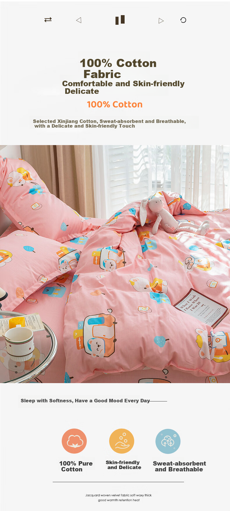 Mengshina Class A Antibacterial Pure Cotton Children's Duvet Cover, Single Piece, All-Cotton Kindergarten Cartoon Quilt Cover, 150x200cm, Pink Candy Bear 1