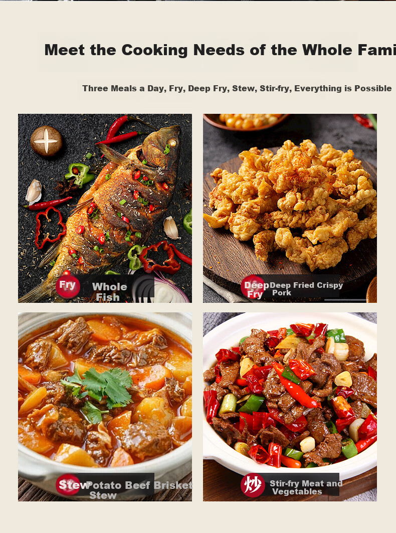 Jincun Iron Wok, Uncoated, for Home Cooking, Round Bottom, Non-Stick, Forged Pure Iron Pan, Suitable for Gas Stove, Preheated 8