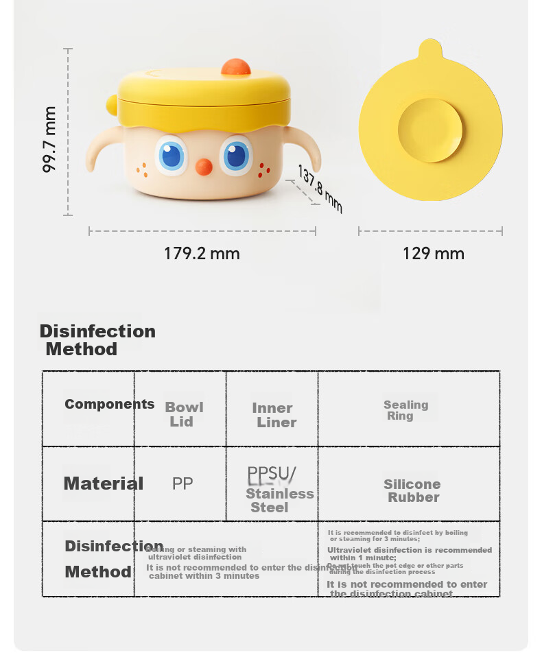 Huangchong Cute Baby Food Bowl, Children's Water-Filled Insulated Bowl with Suction Cup, Stainless Steel Tableware Lise Orange 27