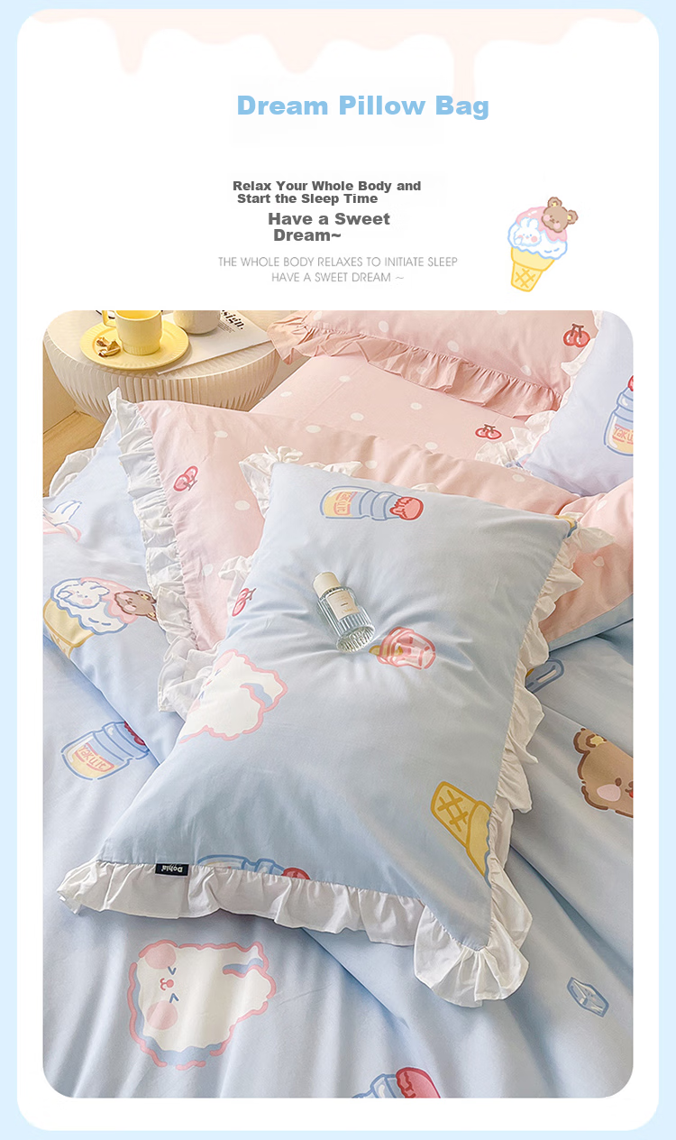 Dohia Home Textile Pure Cotton Bedding Set of Four Pieces: All-Cotton Duvet Cover, Bed Sheet, And Bedding Set for 1.5-Meter Bed, 203*229cm, Lotus Leaf Edge Style 4