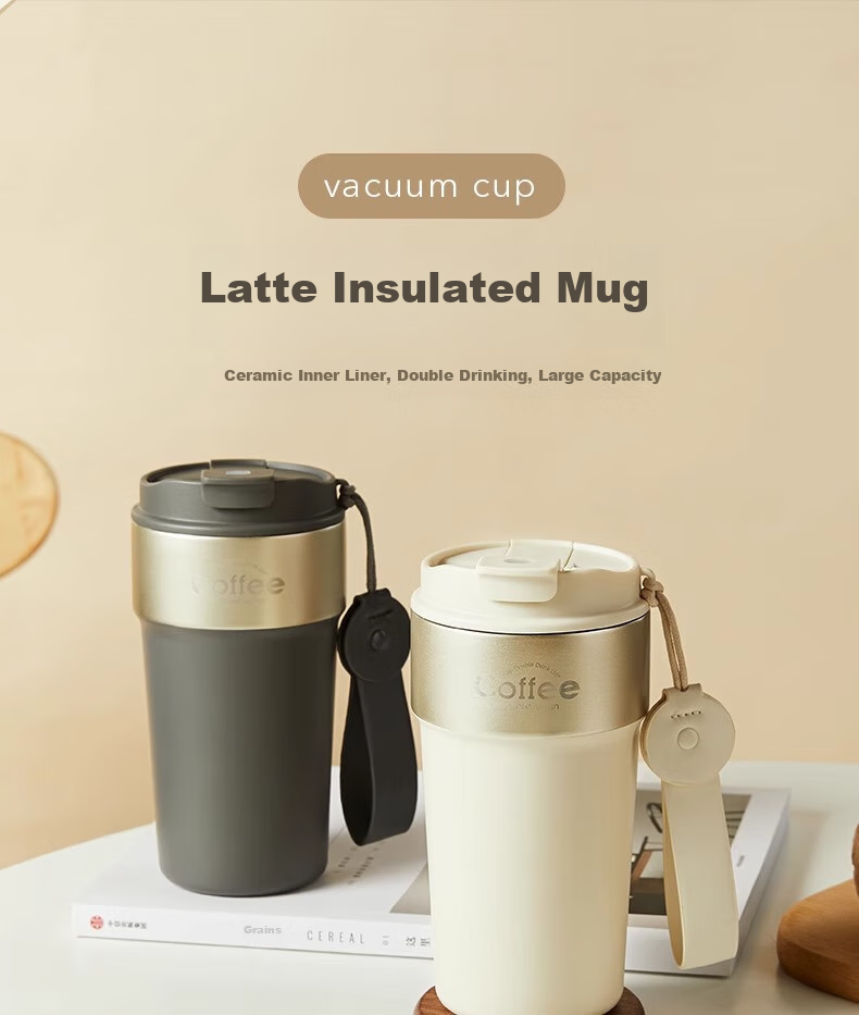 CaROTE Insulated Mug with Ceramic Inner, Coffee Cup, Cold-Keeping Straw, Portable Handle Water Bottle, Gift for Men, Women, Children And Students on Special Occasions 1