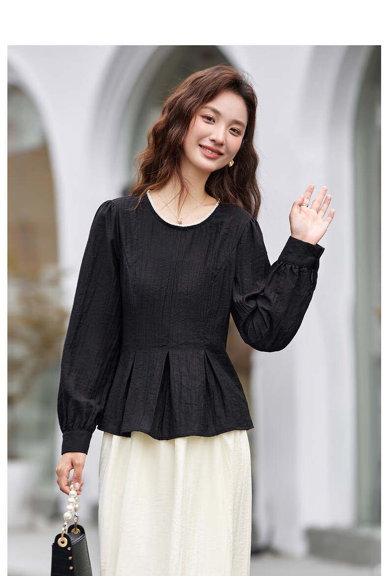 Fansiman Elegant Women's Autumn Set New Round Neck Top Waist Slimming Skirt Two-Piece Set Red Apricot Color S 12