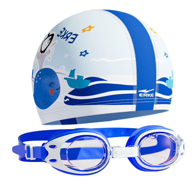 ERKE Kids Small Frame Swim Goggles Waterproof Anti-Fog Competitive Swimming Goggles and Swim Cap Set