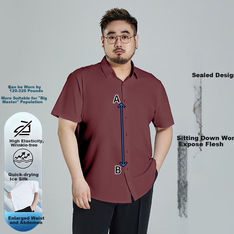 Ayoupang Summer Large Size Elastic Pullover Shirt, Ice Silk Stretchy Loose Business Casual Short-Sleeve Shirt for Me