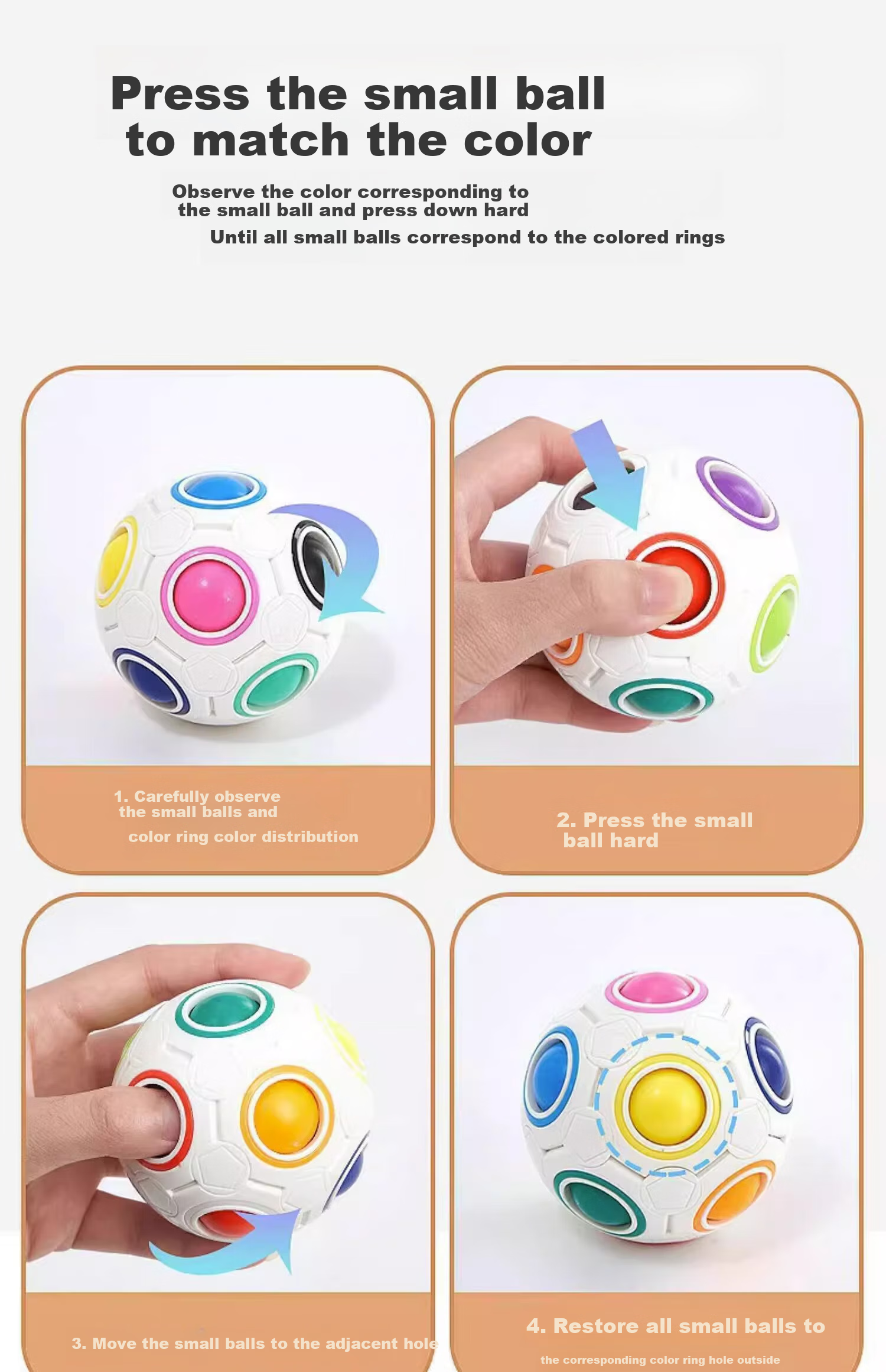 Lankupa Children's Magic Cube Rainbow Ball, Montessori Early Education Toy, Hand-Grasping Ball, Push-Push Music Training, National Day Gift 3