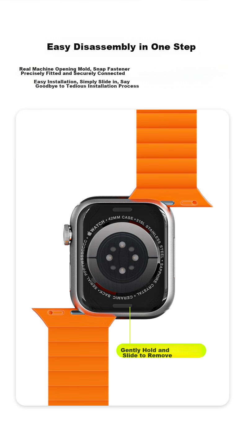CangHua Compatible with Apple Watch S12 Band, Suitable for Apple Watch S11/S10 Silicone Magnetic Strap, IWatch S9/SE3/Ultra4/3 Loop Sports Band, Starlight with Orange 11