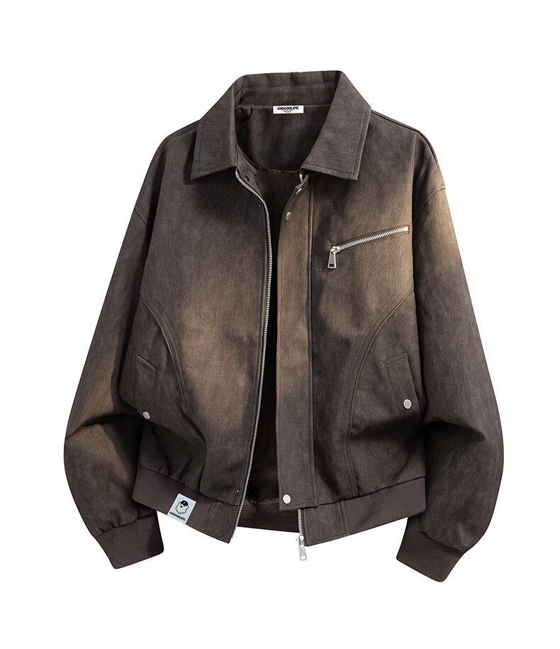 :CHOCOOLATE IT Tie-Dye Suede Velvet Jacket Men's Autumn New American Retro Collar Coat Coffee Brown M 3