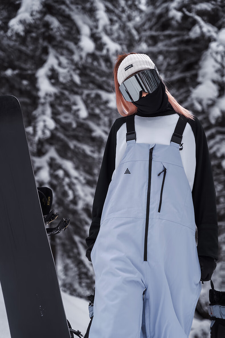 Nan En Single Board Ski Suit Bib Pants 3L Waterproof Thickened Warm Unisex Black M 15
