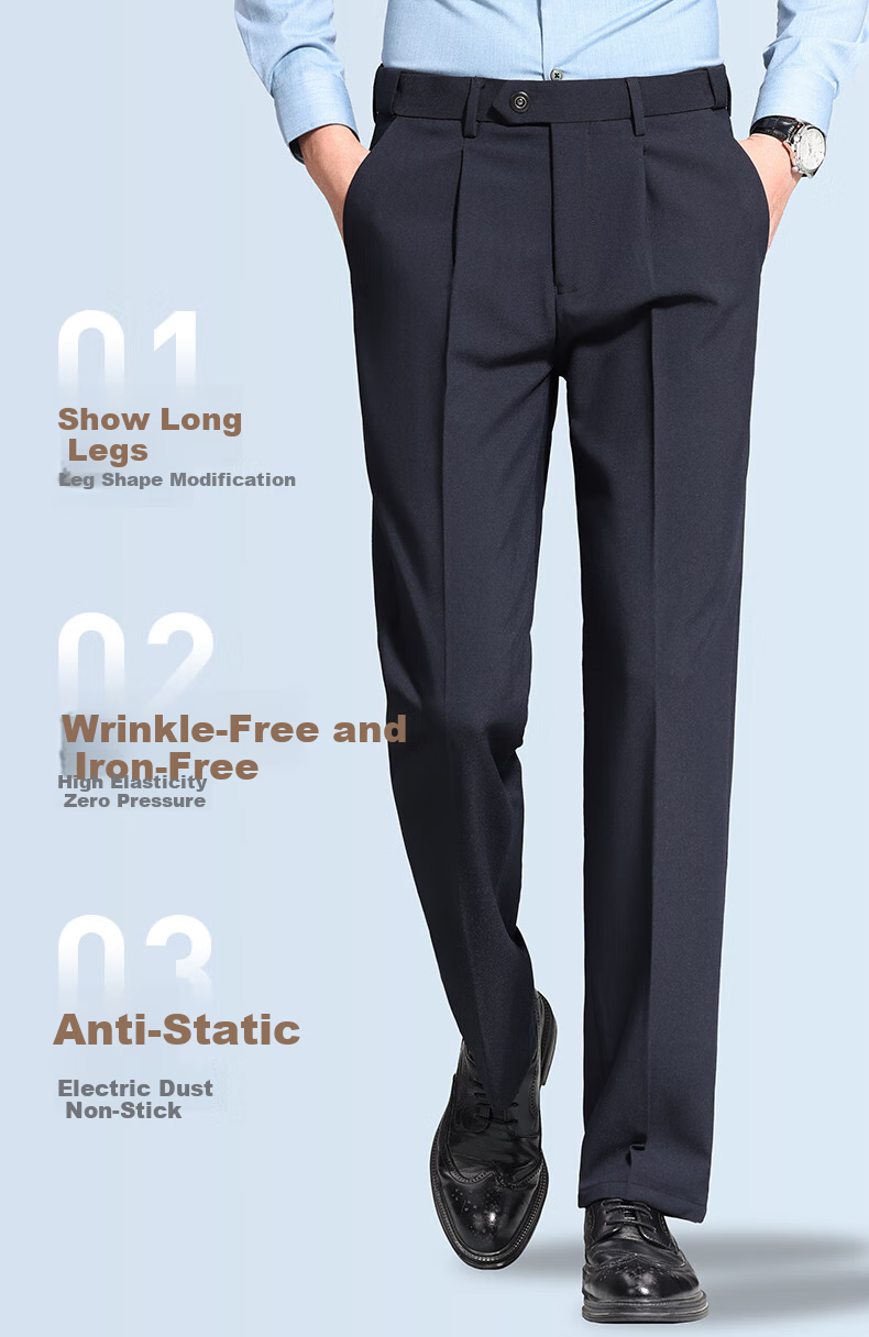 FIRS [Wrinkle-Resistant Non-Iron] Pleated Dress Pants for Men, Business Straight-Leg Trousers, Loose-Fitting Cargo Pants for Young And Middle-Aged Men, Casual Pants 3