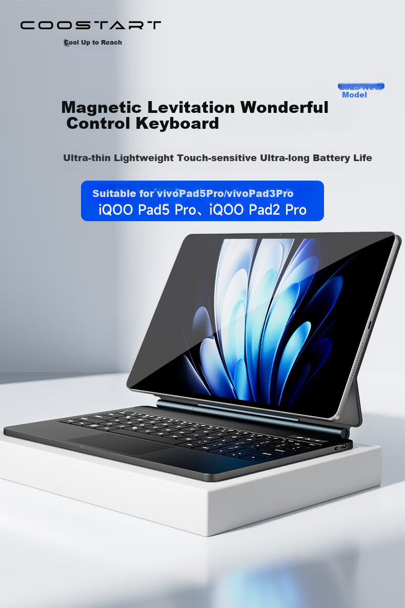 COOLSTART Keyboard Case for VIVO Pad5/3Pro/iQOO Pad5/2Pro Smart Touch Control 13-Inch Tablet, Magnetic Floating Bluetooth Integrated Protective Cover, Black 3