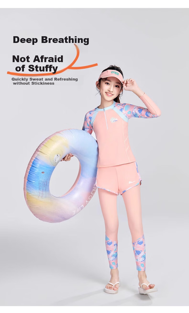 Huili Children's Swimsuit, Girls' Long-Sleeve Swimwear, for Older Kids And Girls, Two-Piece Swimming Costume 35342H1M, Purple, Size 135 5