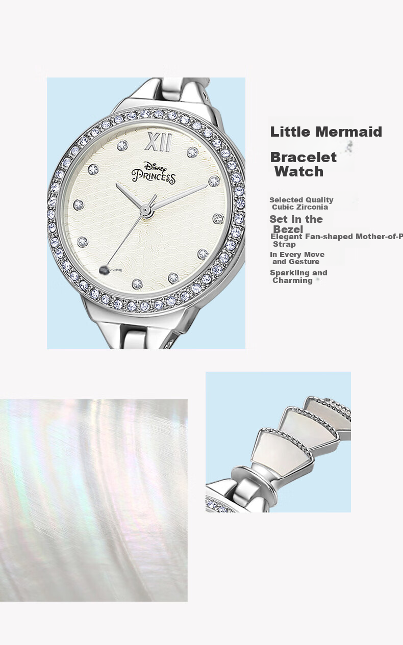 Disney Mermaid Bracelet Watch for Women, Luxury Niche Waterproof Ladies Wristwatch, Birthday And Valentine's Day Gift for Girlfriend 7
