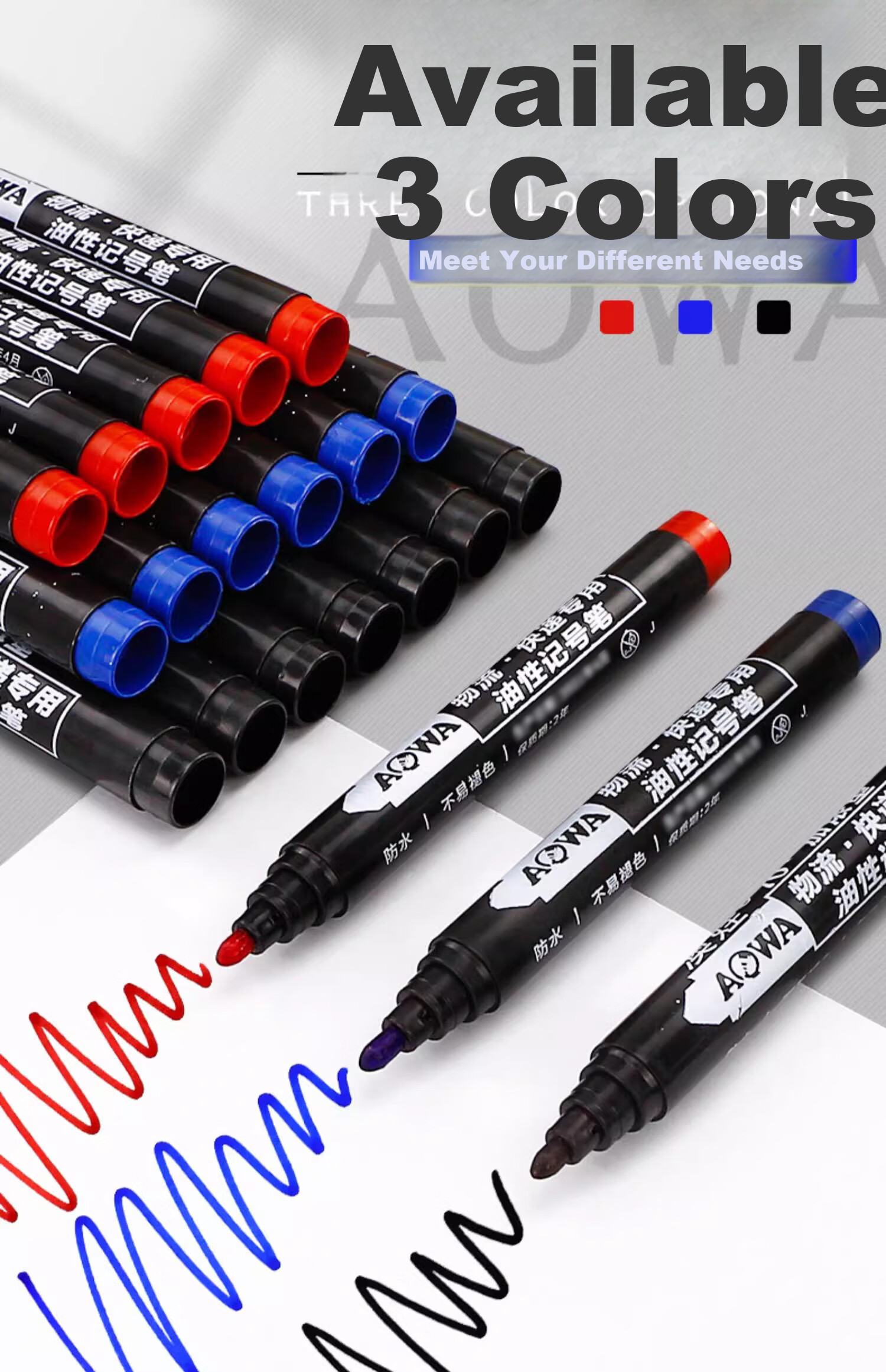 Aowa Marker Pens, Red Blue Black Large Tip Oil-Based Signature Pens, 30 Black Waterproof Quick-Drying Non-Fading Colorful Thick Fiber Pen Tips, Quick-Drying Waterproof, for Logistics Office Express Delivery Use 4