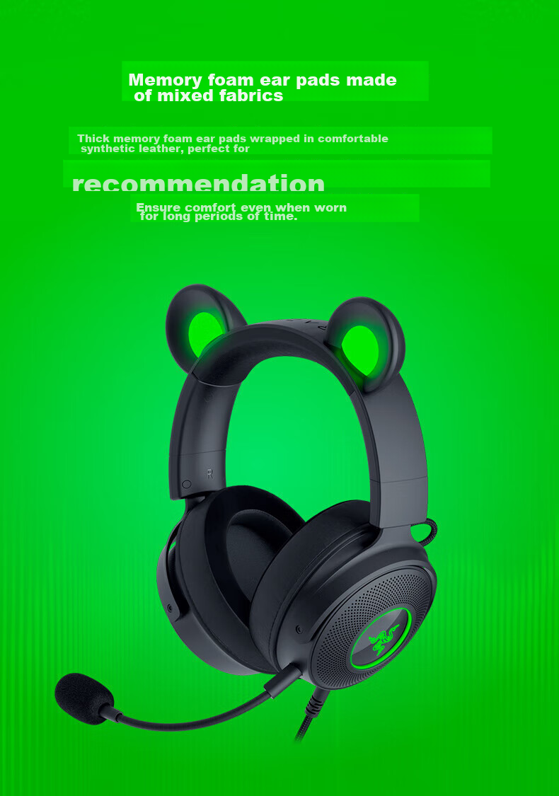 Razer Beihai Giant Monster Cute Cat Professional Edition V2 Wired Over-Ear Gaming Headset with Microphone, Popular Cat Ear Rabbit Ear Bear Ear RGB Lighting PUBG Essential Black 5