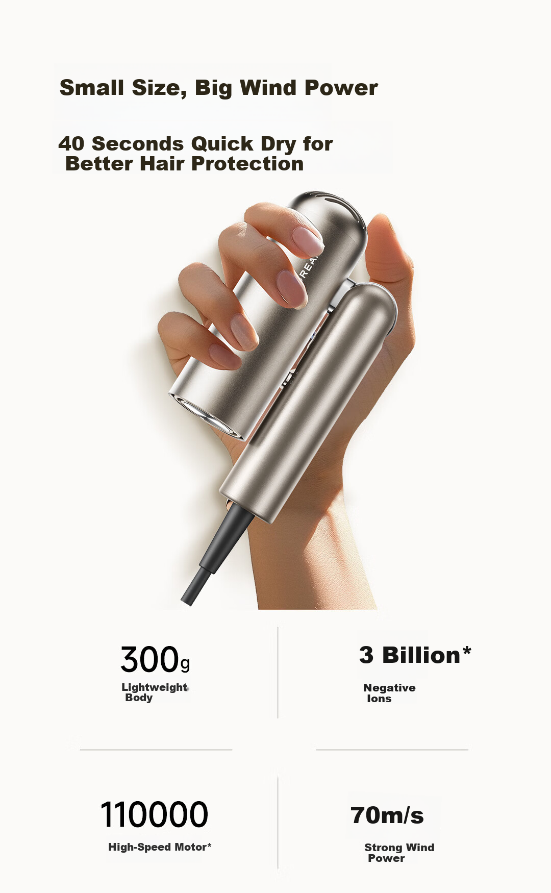 Zhuimi ZMD Hair Dryer Pocket Portable Folding Mini High-Speed Stylist Hair Dryer P10 Negative Ion Hair Protection Blower Titanium Gold AHD51 5