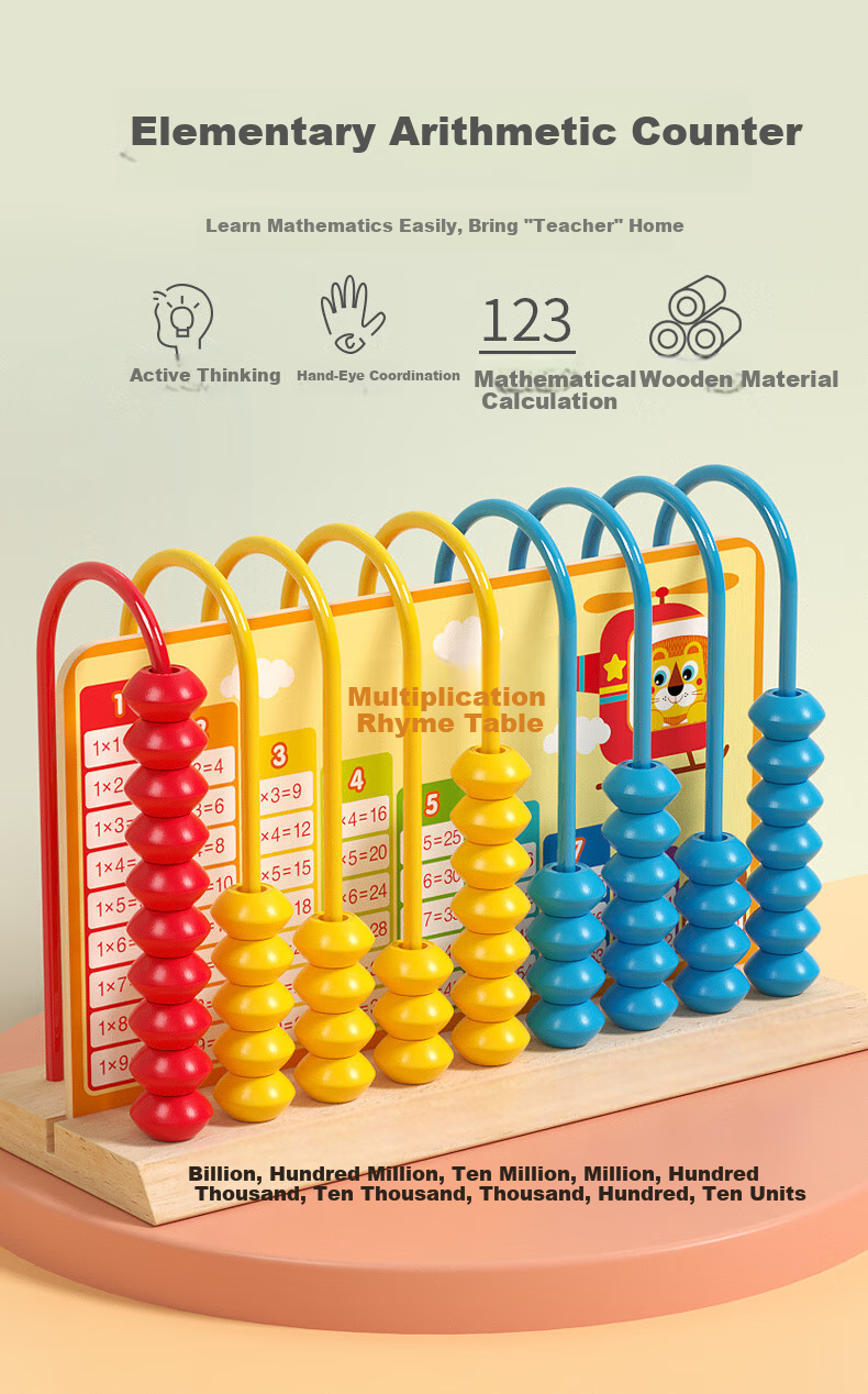 Fuhaier 9-Level Counter, Elementary School Third-Grade Nine-Line Billion-Digit Abacus, Calculation Frame, Bead Abacus, Math Teaching Aid 1