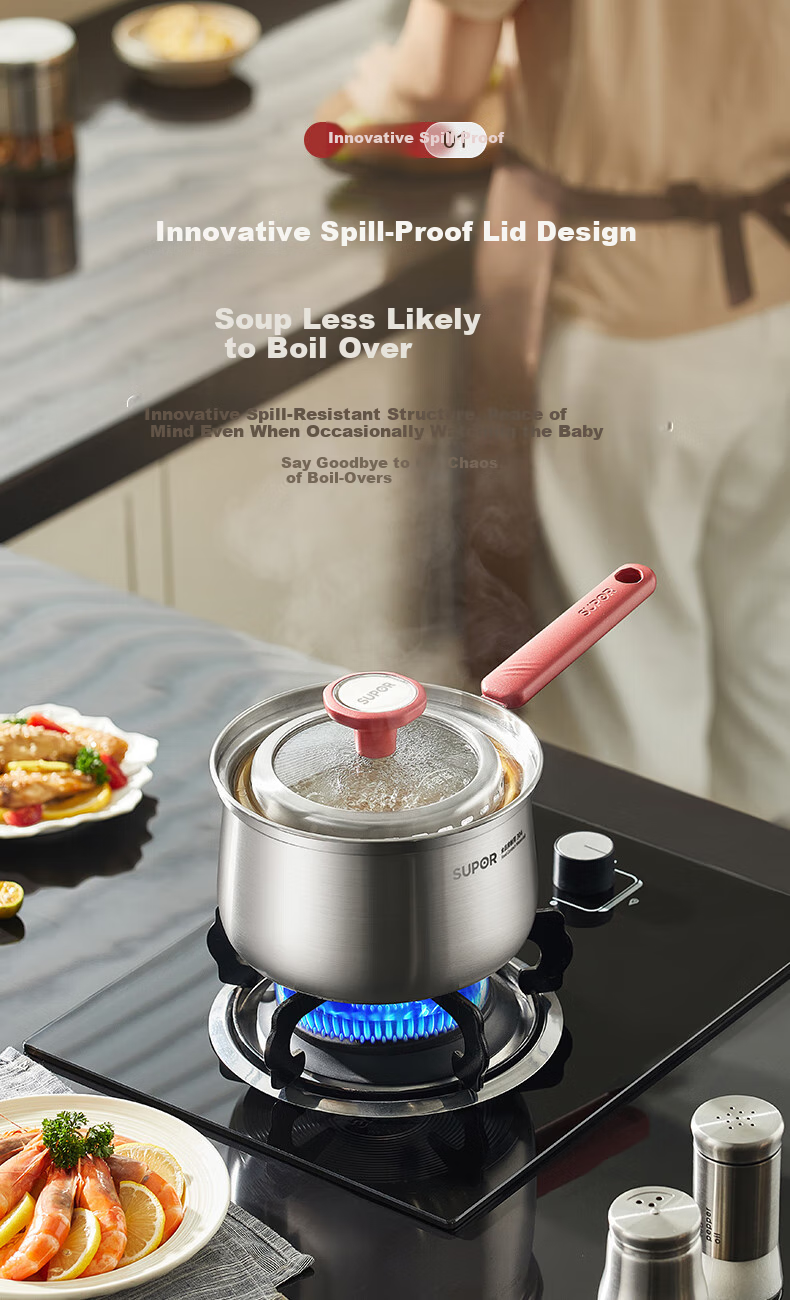SUPOR Milk Pot, 18cm Stainless Steel Non-Spill Series, Heightened And Deepened, Baby Food Pot, Soup And Noodle Pot, Suitable for Open Flame And Induction Cooktops 2