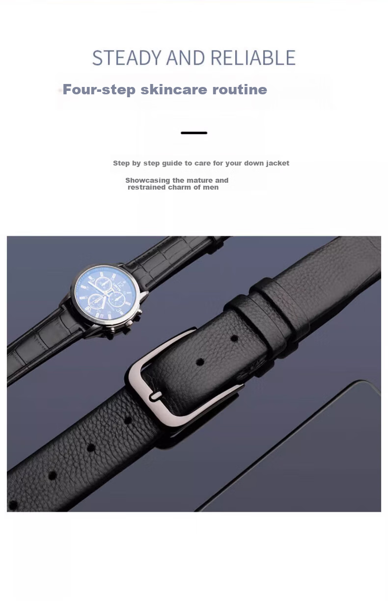 Huili Men's Belt, Top-Grain Leather, Pin Buckle, Pure Cowhide, Fashionable Versatile, Youth Light Genuine Leather Waist Belt 2