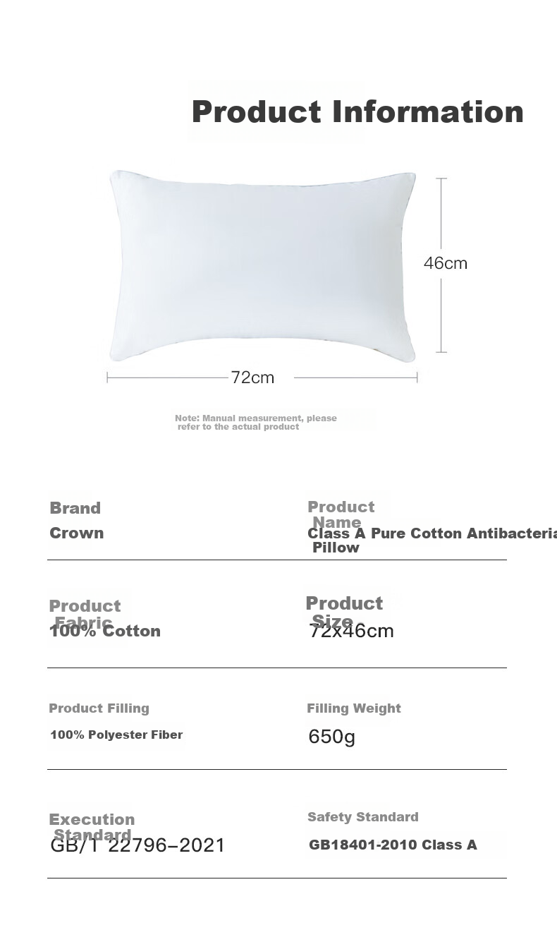 CROWN Pure Cotton Pillow Neck Support Pillow Deep Sleep Pillow for Women And Men, Specialized Non-Sagging Hotel Hugging Pillow Core, Buy Two Pairs 1