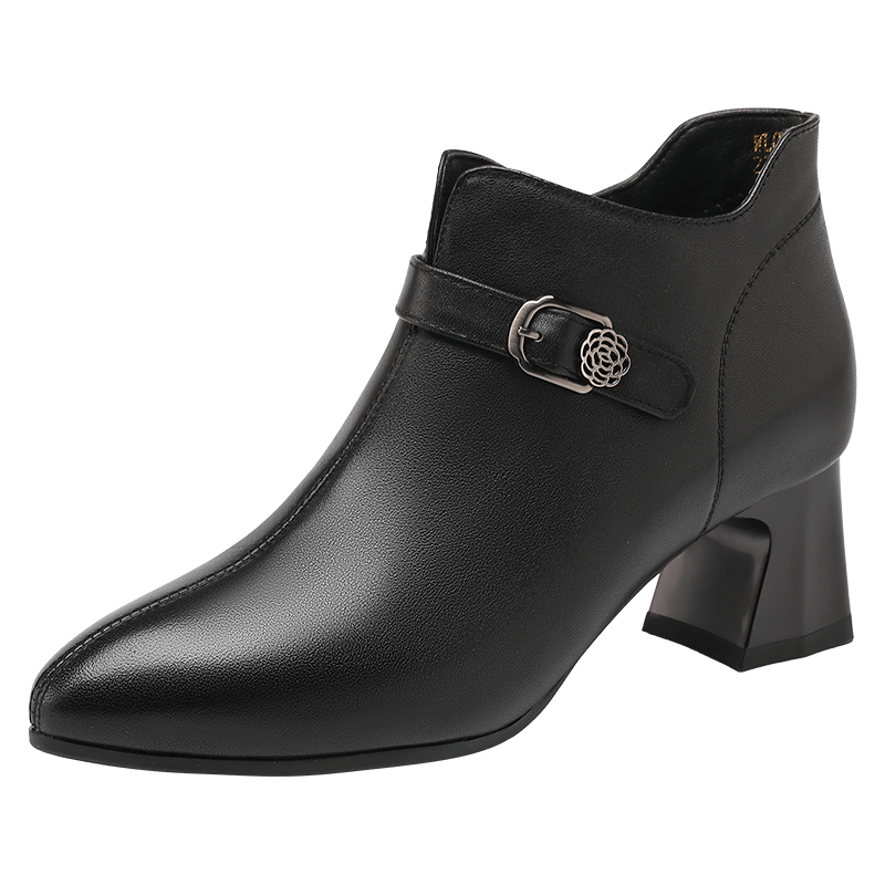 Red Dragonfly Women's Pointed Toe Winter Chunky Heel Ankle Boots Lightweight Height Increasing Commuter Fashion Boots WLC459871B Black Size 36