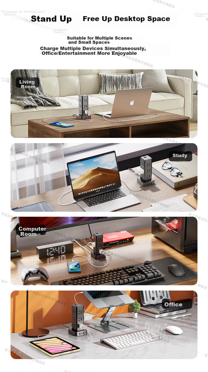 Lengon Magic Cube USB Vertical Power Strip, Master Control with 12 Outlets, 1.7 Meters, Overload Protection, Type-C Power Strip/Extension Cord/Power Board/Surge Protector U1012U-1.7 Black 10