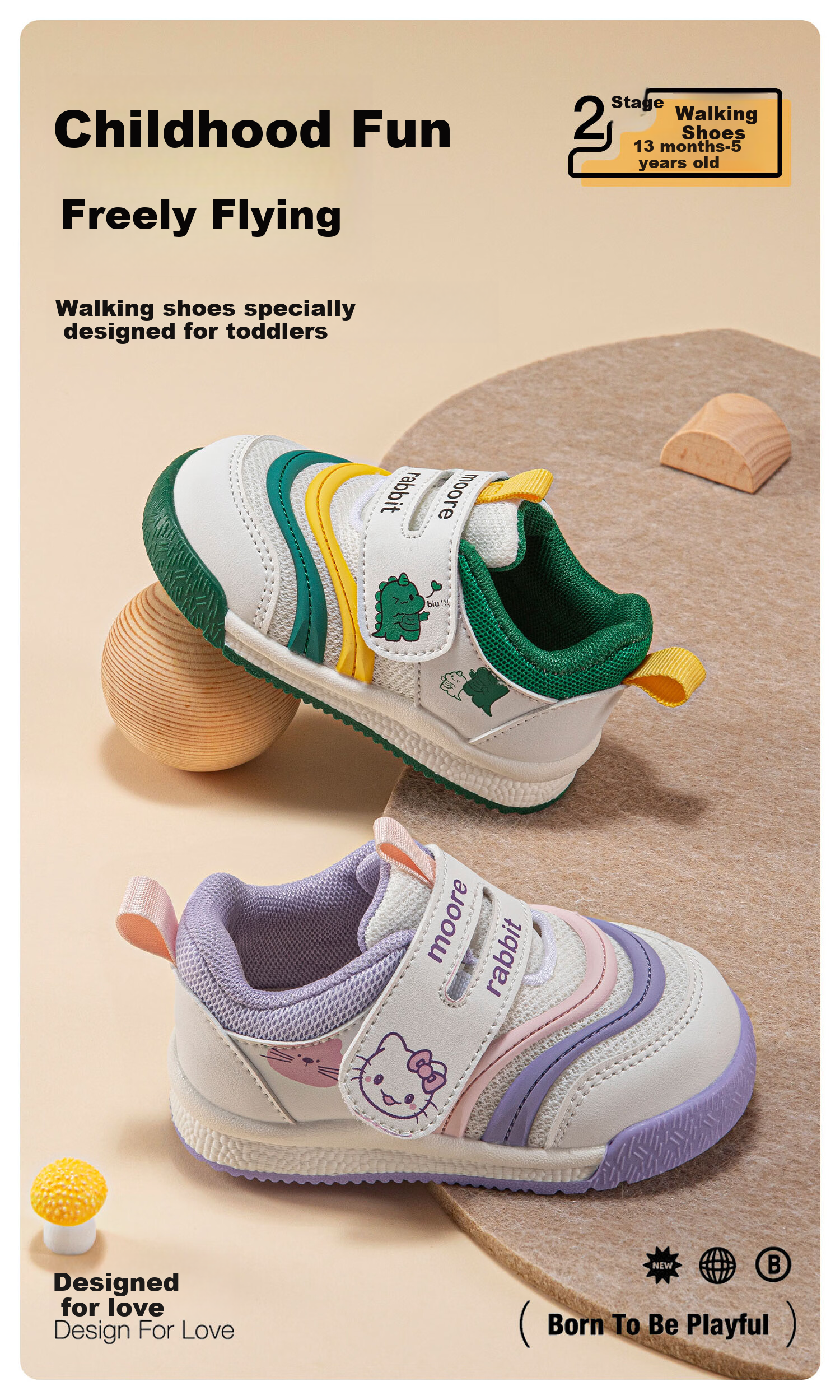 Moertu Children's Spring And Autumn New Style Soft-Soled Walking Shoes, Boys' Steady Shoes, Girls' Cartoon Breathable Shoes, Anti-Kick Shoes 1