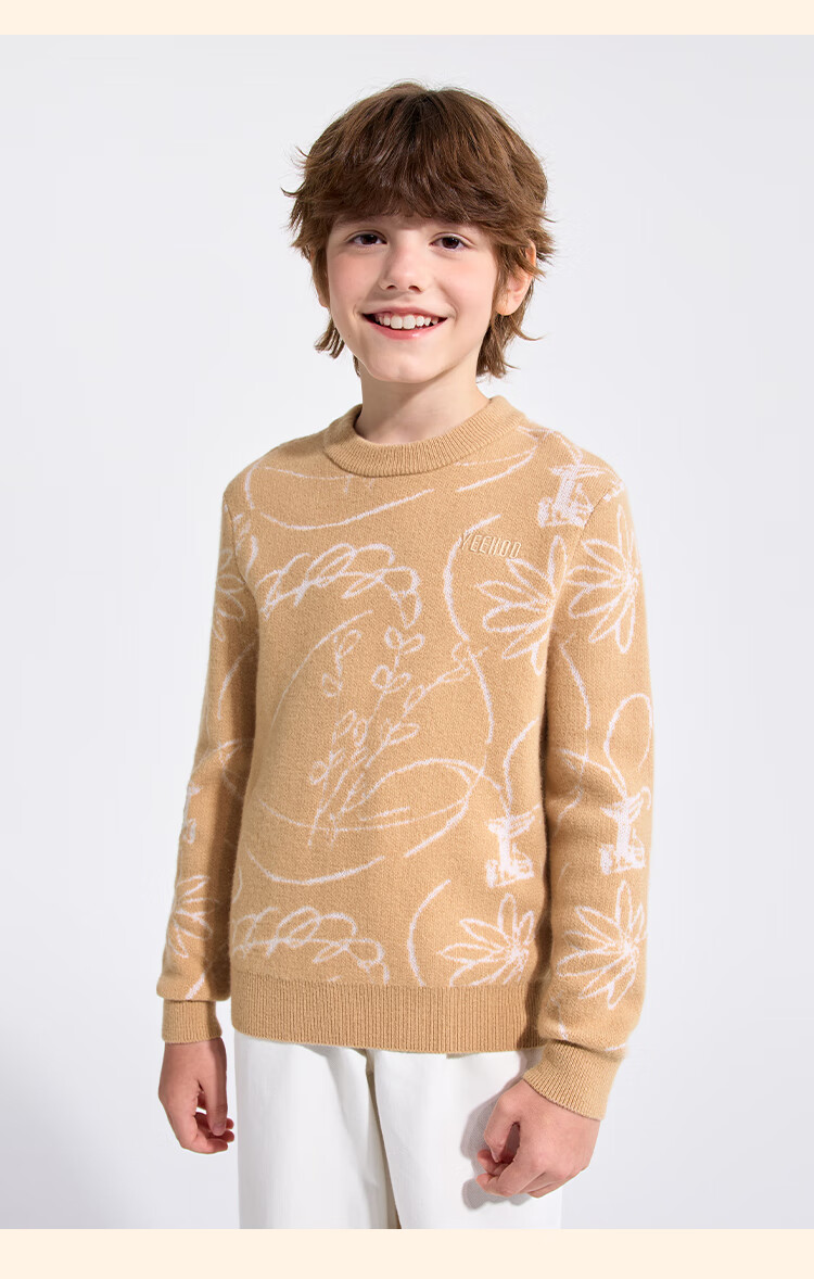 YEEHOO Kids Wool Sweater Boys and Girls 100% Wool Long Sleeve Crew Neck Fashion Spring Dark Gray 160 4