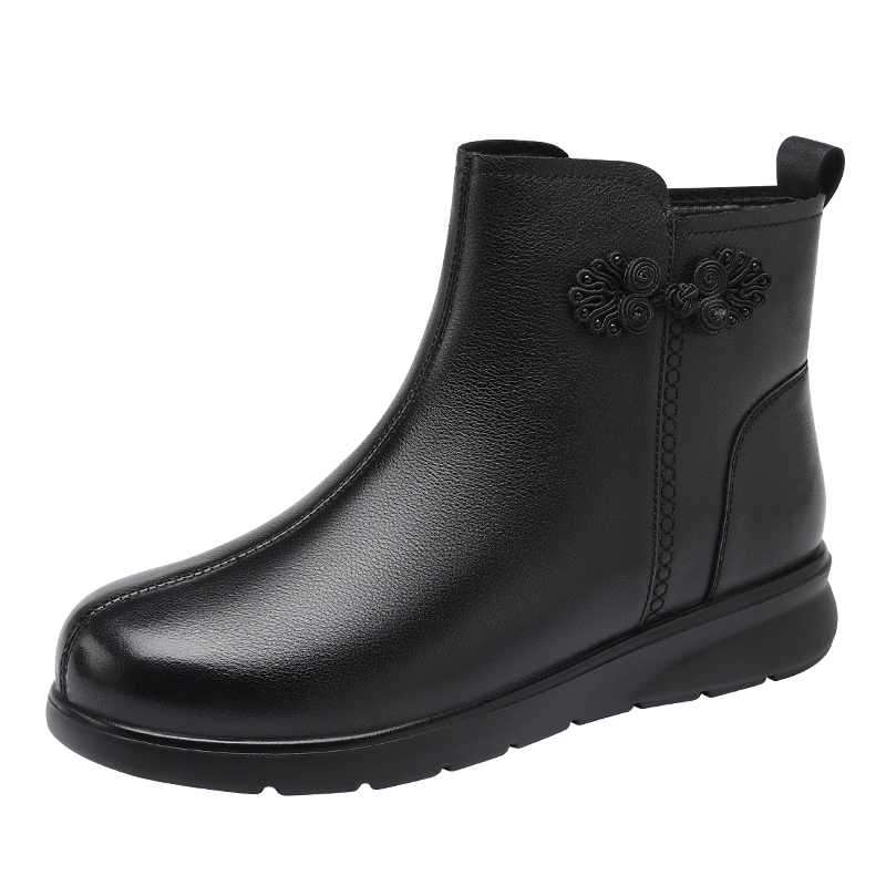 Red Dragonfly Women's Winter Fleece-Lined Warm Soft Sole Short Boots Comfortable Lightweight Leather WTC457451C Black Size 37