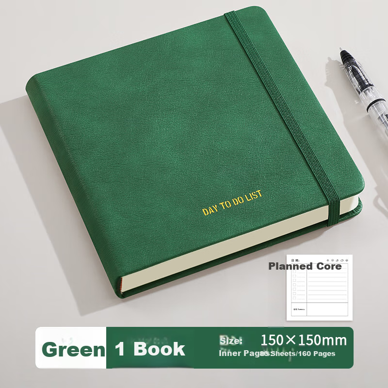 Zuolanzhe Daily Planner Portable Pocket Notebook Square Notebook Time Management Self-Discipline Check-In Schedule Book Handheld Journal Thick Diary Work Study Notebook Gree