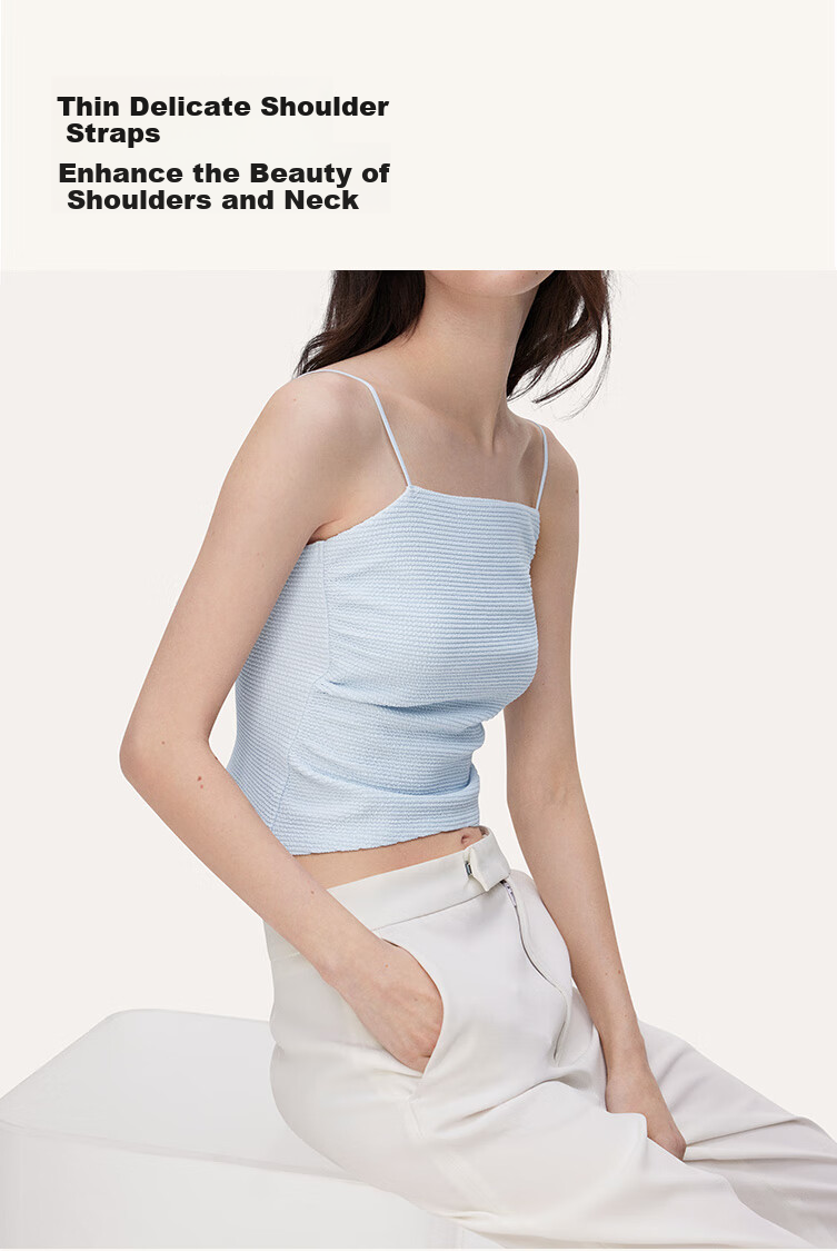Ubras Liu Wen Style Sweet Girl Ruched Camisole Tank Top for Women, Inner Wear, Beautiful Back Top, Outer Wear, Ripple Blue, Size L 5