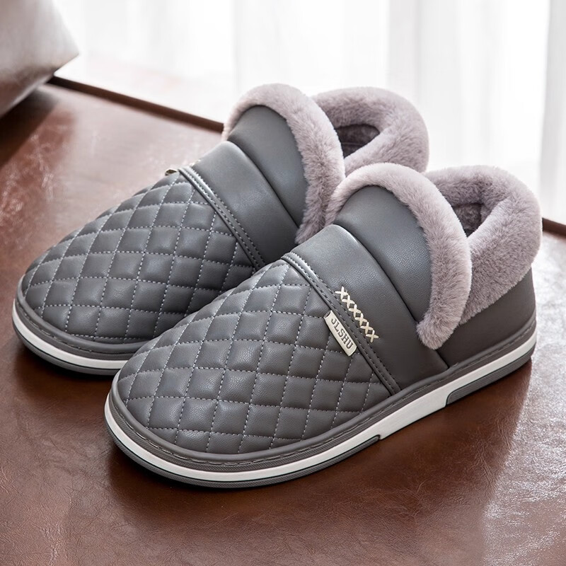 Grace Waterproof Cotton Slippers Women 2025 New Autumn Winter Indoor Home Warm Non-Slip Fully Covered Heel Cotton Shoes Men Winter