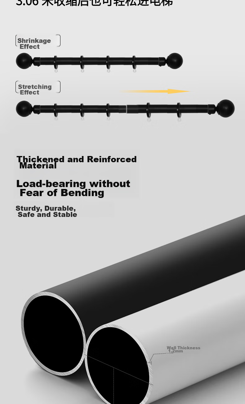 Mutang Extendable Curtain Rod, Roman Blinds Track, Top-Mounted Drilling, Thickened Aluminum Alloy Curtain Rod, 1.68-3.06M 2