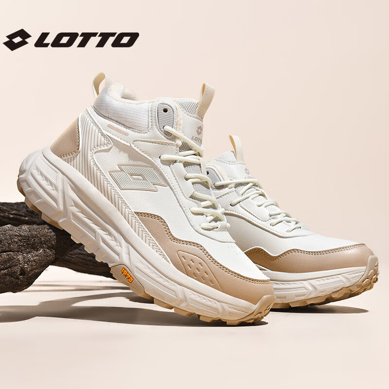 LOTTO Women's Winter Fleece-Lined Sneakers Men's Outdoor Non-Slip Warm High-Top Boots 1059 Beige Size 38